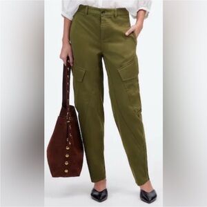 EUC Madewell Barrel-Leg Utility Pant in Garment-Dyed Twill Army Green Sz 18 TORN